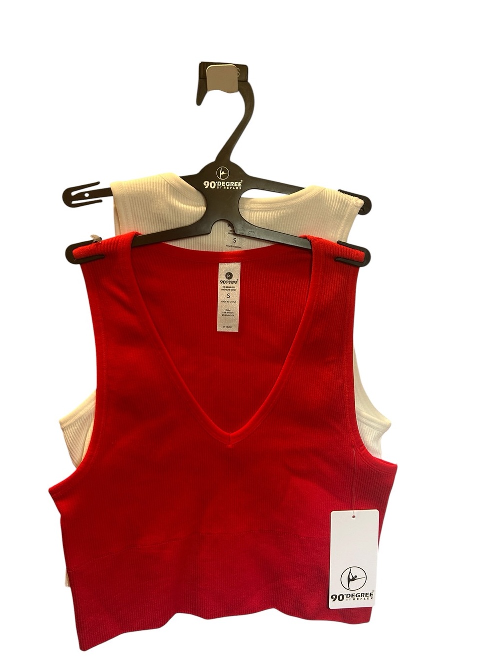 90 Degree By Reflex Ribbed V Neck Cropped Tank Top Bundle Red White Size S NWT